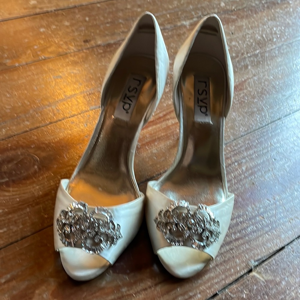 Satin and rhinestone wedding shoes
